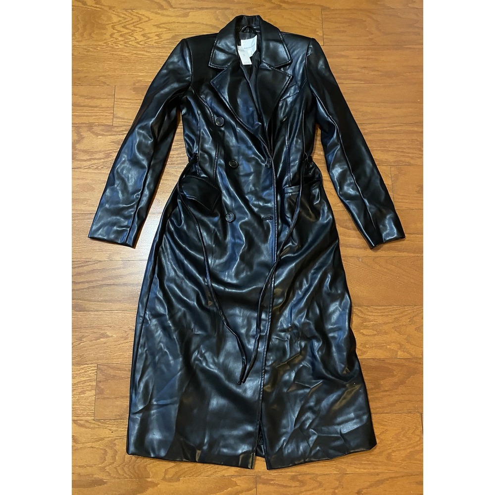 Avec Les Filles NWT faux leather Trnch coat Anthroplogie XS Black New! NWT $179